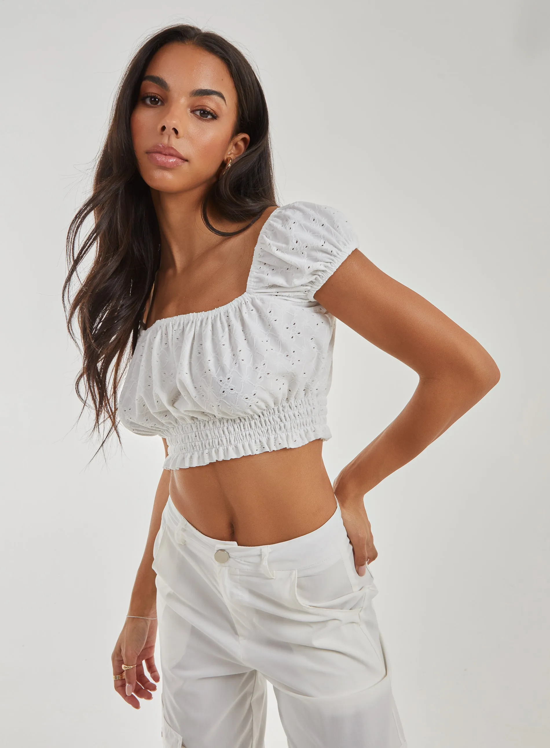 Square Neck Cropped Broderie Top